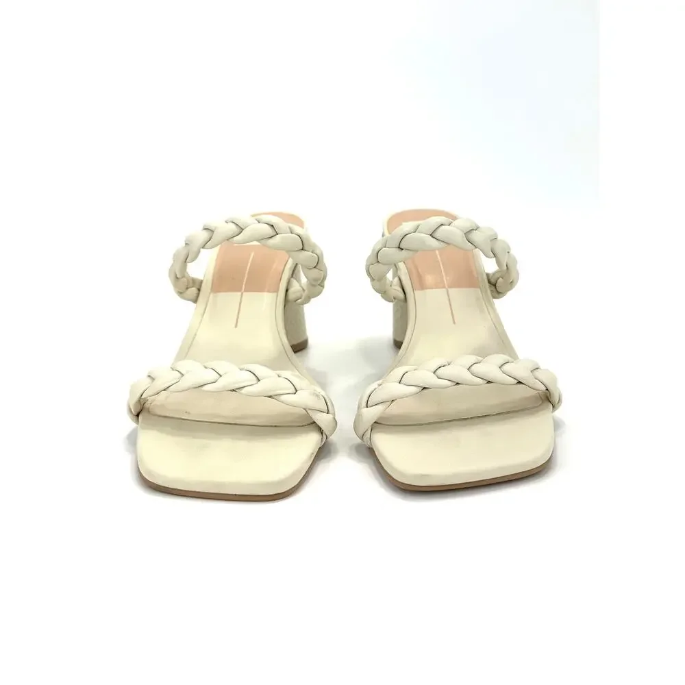Dolce Vita Nolita Sandal Sz 8 Ivory Leather Cylinder Chunky Heel Braided Straps